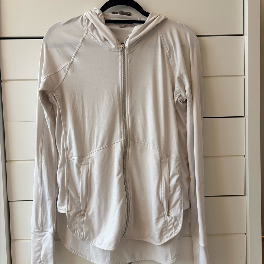 Athlete long hooded zip up athletic jacket